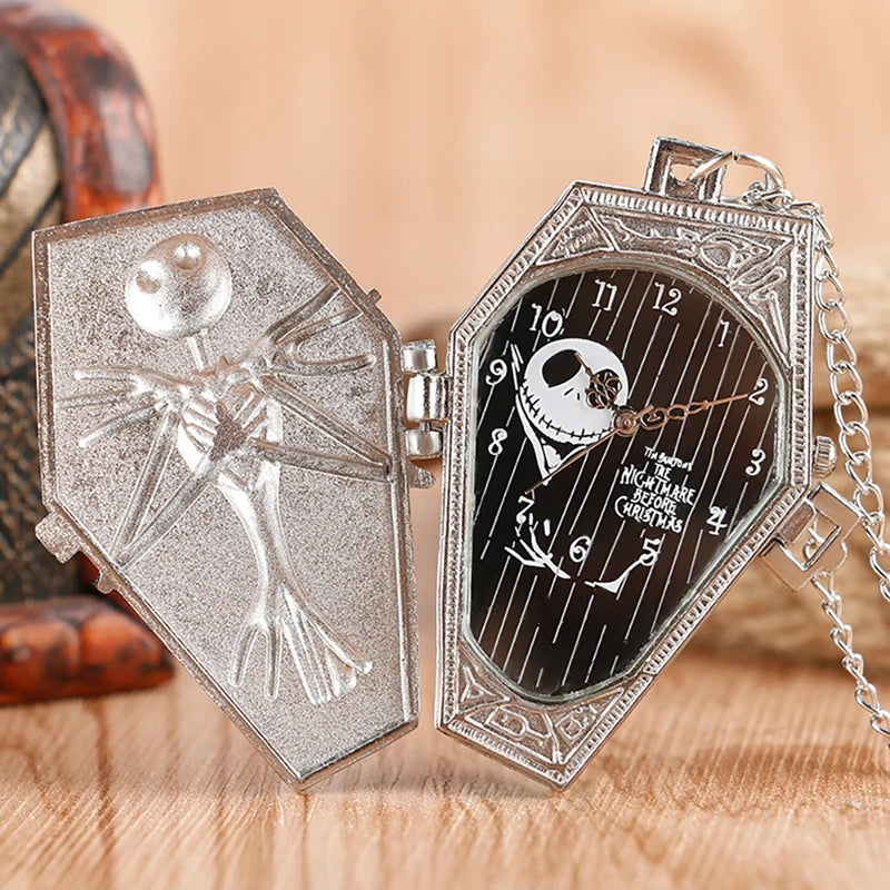 Retro Skull Punk Chain Necklace Quartz Pocket Watch Jack Pendant Retro Bronze Jewelry Fob Necklace Watches for Men Women Kids