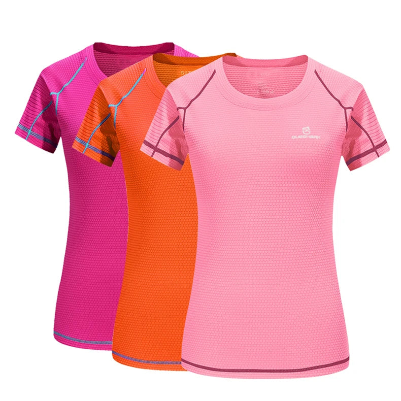 QUESHARK Women Quick Dry Short Sleeve Sports Running T Shirt Breathable Slim Tops Yoga T-shirts Tees Fitness Gym Workout Shirts