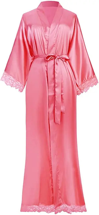 2019 New Silk Satin Lace Robes Bridesmaid Bride Robes Wedding Long Robe Bathrobe Womens Robe Lingerie Robe