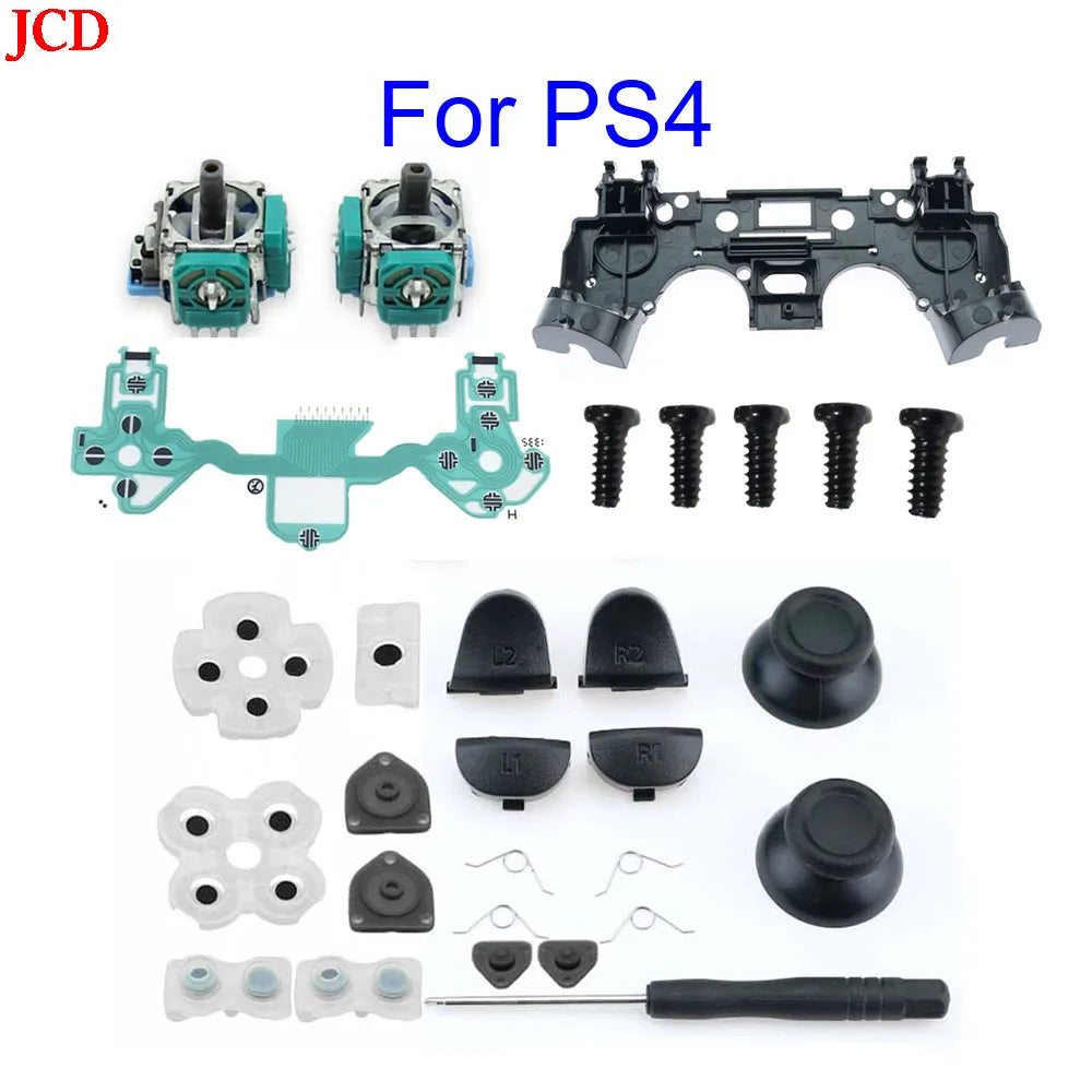 For PS4 Controller Repair Set L1 R1 L2 R2 Trigger Buttons 3D Analog Joysticks Thumb Sticks Cap Conductive Rubber Screwdriver Kit Main image