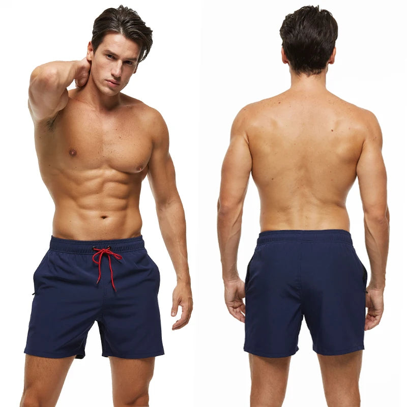 Escatch 2026 Summer Man Swimwear Solid Fashion Quick Dry Drawstring Elastic Waist Surfing Zipper Pocket Gym Beach Pants Shorts