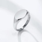 Customized Women Signet Ring, Chunky Round Top Initial Letter Stamp, Stainless Steel Punk Candid Fashion Jewelry Gift To Girls