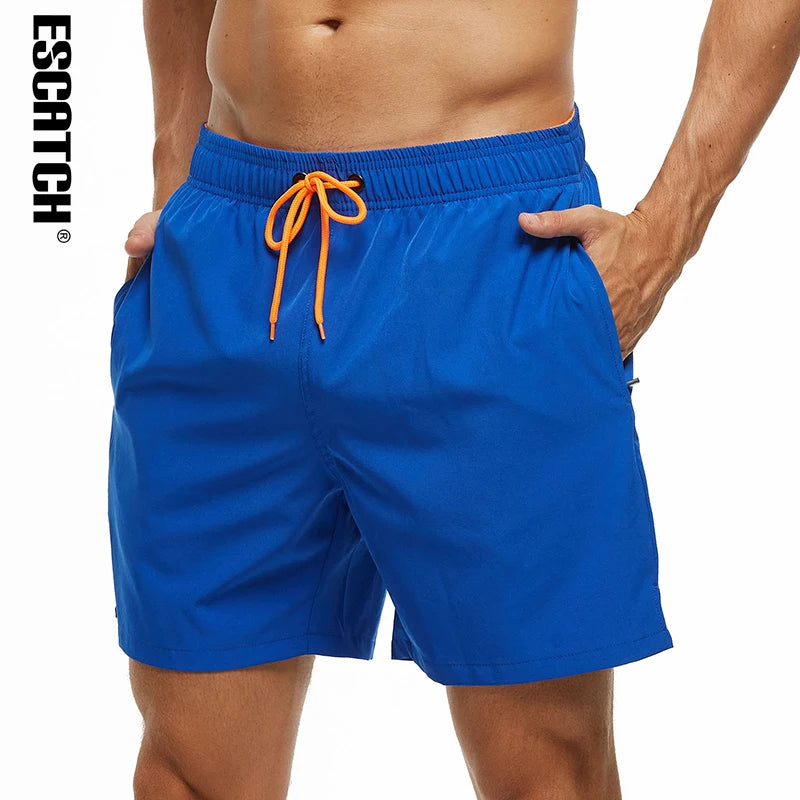 Escatch 2026 Summer Man Swimwear Solid Multicolor Polyester Mesh Liner Side Zipper Pocket Maillot De Bain Homme Sport Shorts Main image