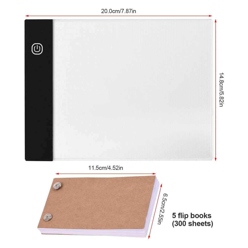 Portable Flip Book Kit with Light Pad Tablet LED Light Box 3 Level Brightness Control 300 Sheets Flipbook Paper w/ Binding Screw