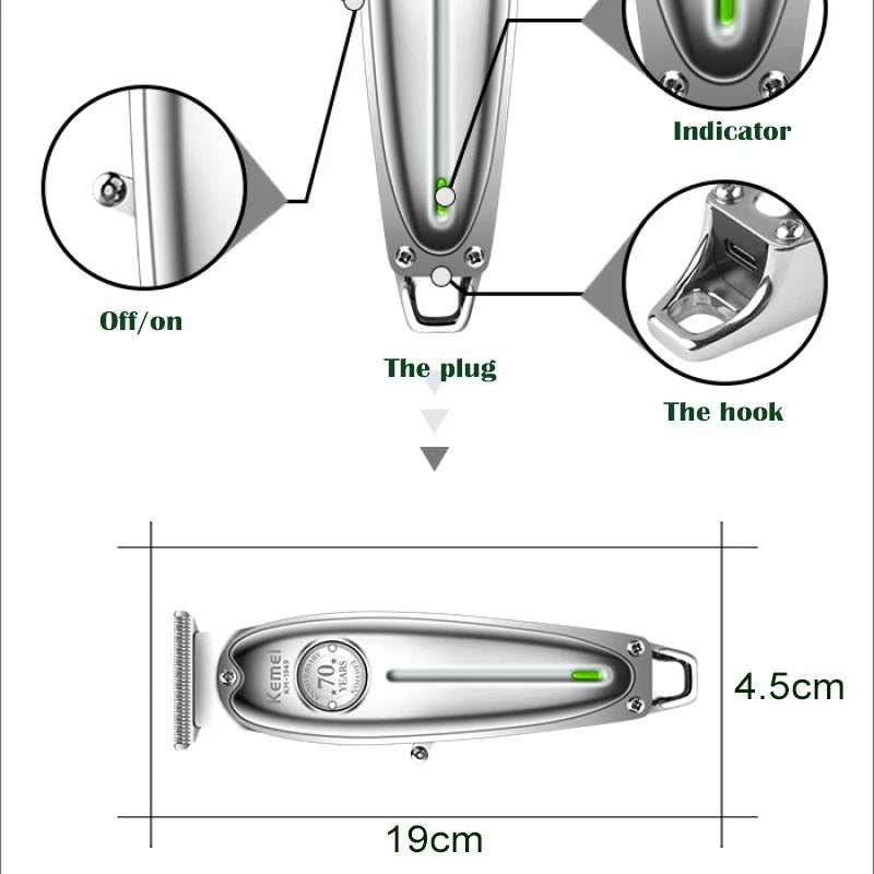 Kemei 1949 All-Metal Hair Trimmer Professional Clipper For Barber Rechargeable Men Electric Beard Shaver Hair Cutting Machine