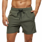 Escatch 2026 Summer Man Swimwear Solid Fashion Quick Dry Drawstring Elastic Waist Surfing Zipper Pocket Gym Beach Pants Shorts