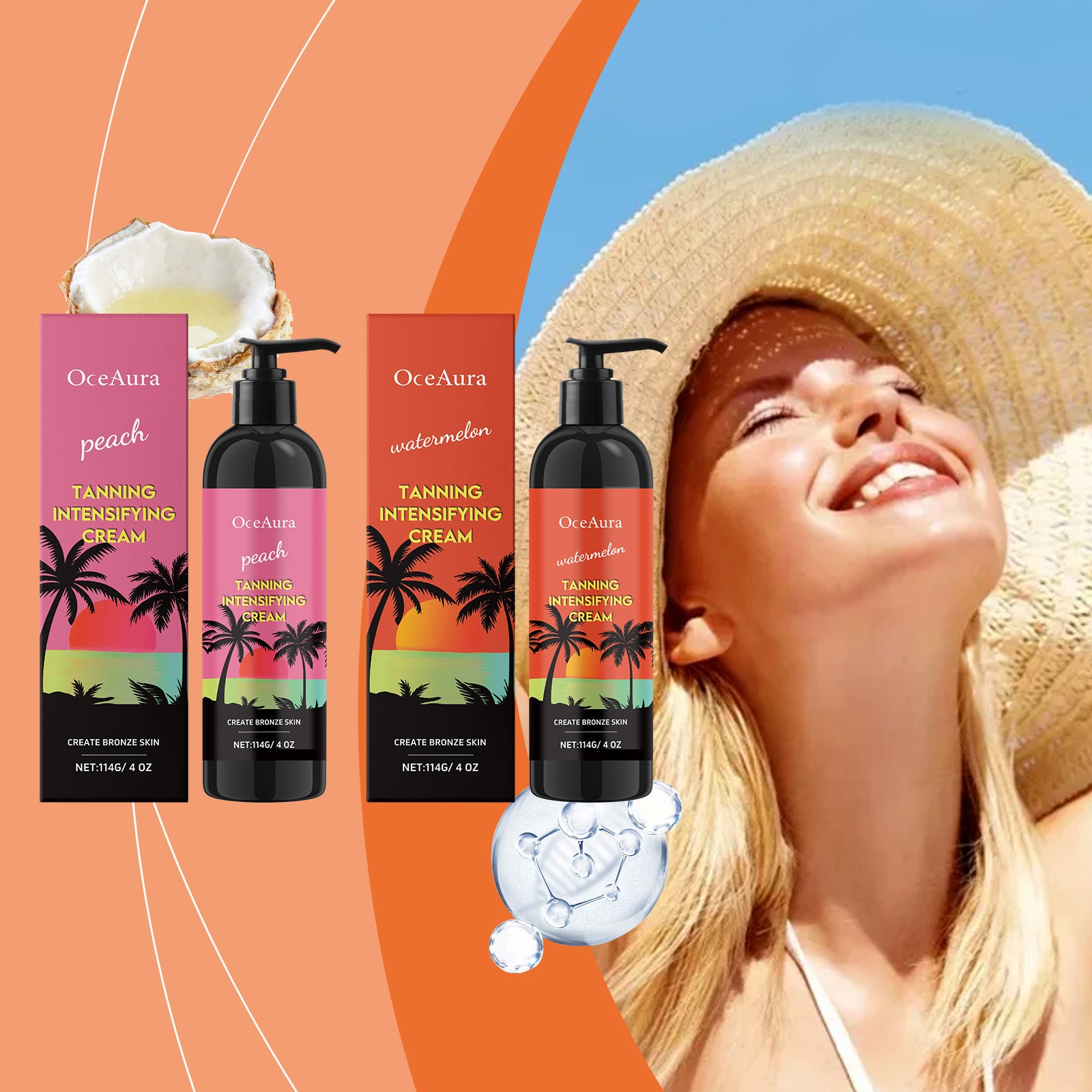 Peach Self Tanner Cream Enhancing Bronzing Boosting Darkening Sunless Tanning Sun Kissed Tone Hydrating Watermelon Bronzer Cream