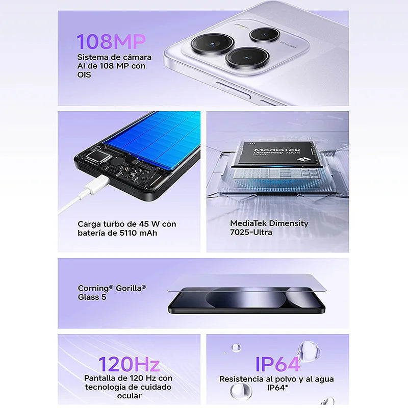 Global Version Xiaomi Redmi Note 14 5G Dimensity 7025-Ultra 6.67" 5110mAh 45W fast charging 108MP Camera With dual speakers NFC