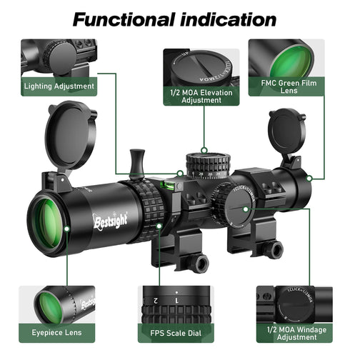 1-5X24 Tactical Optical Scope Red and Green Illuminated Reticle Hunting Scopes Compact Scope Sight