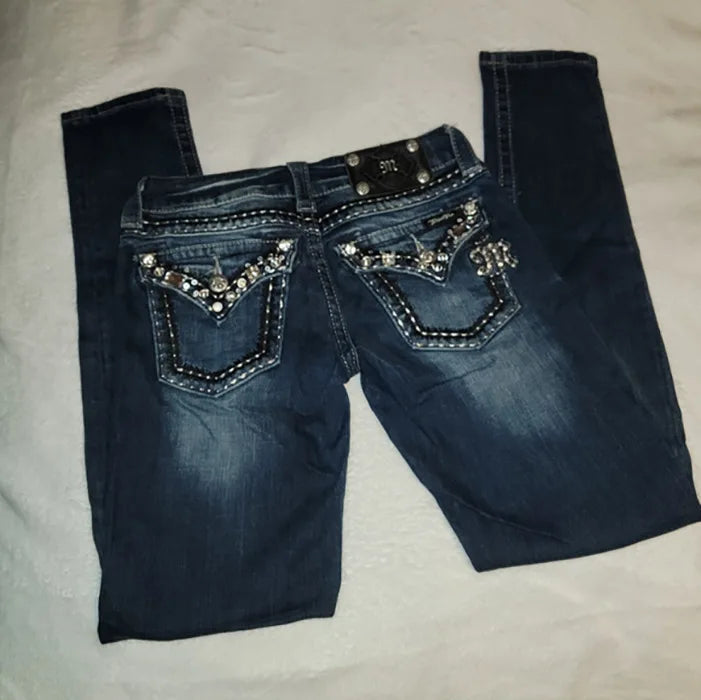 Low Waist Diamond Embroidery Slim Fit Harajuku Style Denim Jeans Trendy Streetwear for Hot Girls Cross-Border Fashion