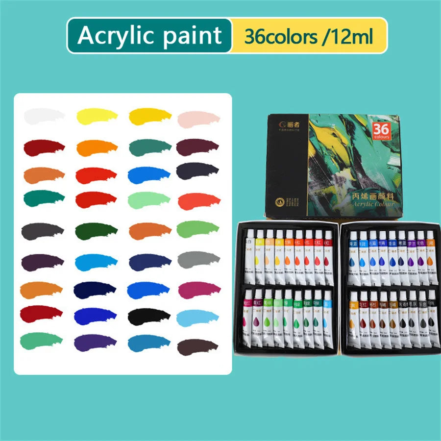 Acrylic paint set, 36 colors, each bottle 0.41 fluid ounces (12 ml), 36-color acrylic paints, non-fading, rich in color, suitabl