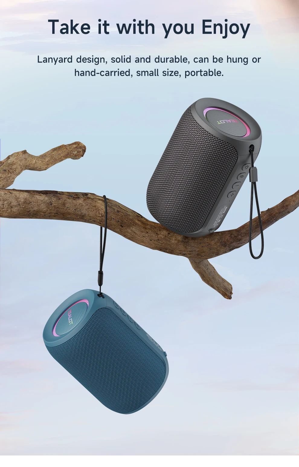 ZEALOT-S32PRO Portable Bluetooth 5.2 Speaker Outdoor Waterproof Wireless TWS Mini Column Box Speaker Outdoor TF Card Boom Box