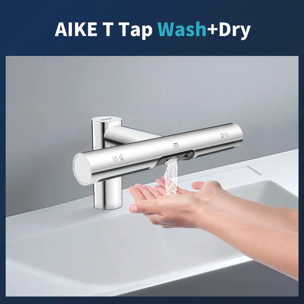 AIKE Airblade Tap Hand Dryer Automatic Bathroom Hand Washing and Drying Machine Washroom Faucets Air Tap Powerful Hand Dryer