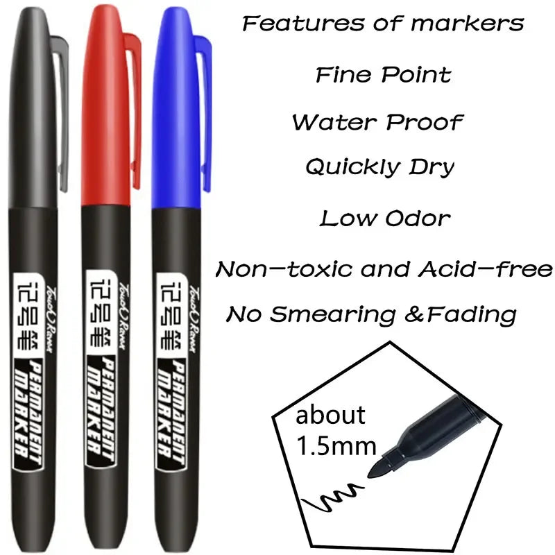 1/6 PCS Permanent Marker Pen Manga Drawing Markers Black Blue Red Waterproof Ink Sketch Pens Stationery Art School Supplies