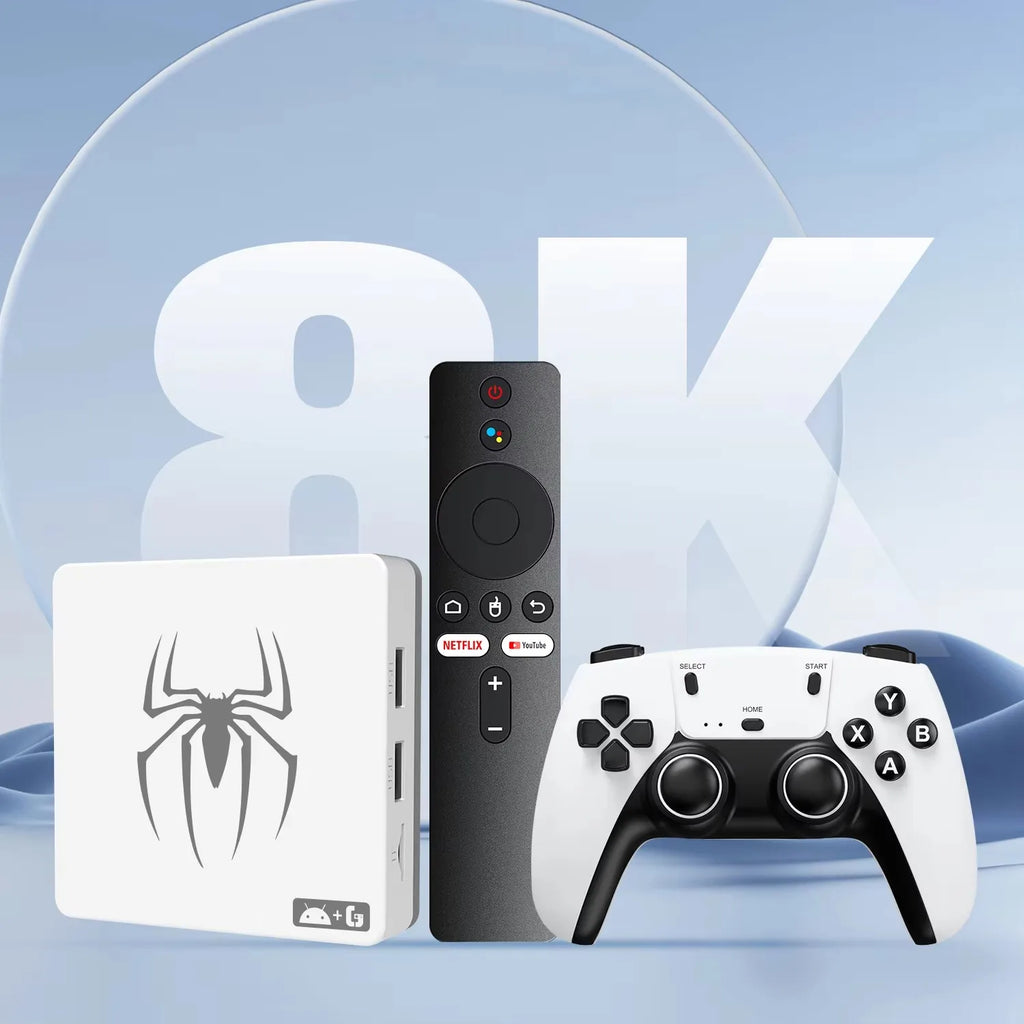 Dual-system TV Game Box G7,G8 8K 3D, supports two players, 60000 classic retro arcade games, includes 2.4G wireless controllers.