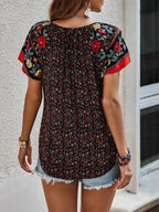 Summer Floral Print Blouses For Women Fashion V Neck Short Sleeve Boho Beach Casual Tops Female Elegant Shirt New Womenes