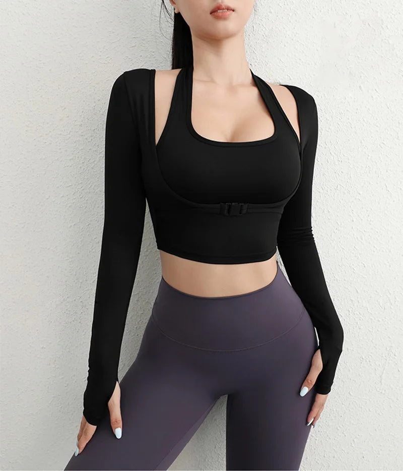 Cloud Rise Women Yoga Shirts Sports Workout T-Shirt Sexy Girl Long Sleeve Blouse Gym Fitness Crop Top Autumn Winter Sportswear