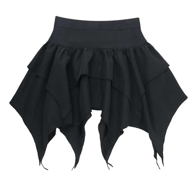 Summer Fashion Short Skirts New Sexy Women Gothic Punk Irregular Skirts Solid Color Drawstring Tie-Up Ruched Ruffles Mini Skirt