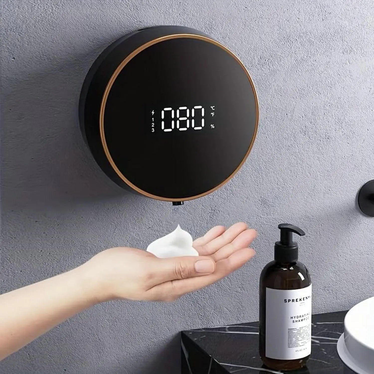 Automatic Foaming Soap Dispenser - Touchless Wall Mount, LED Temp Display, USB Rechargeable for Bathroom, Kitchen&Commercial Use Main image