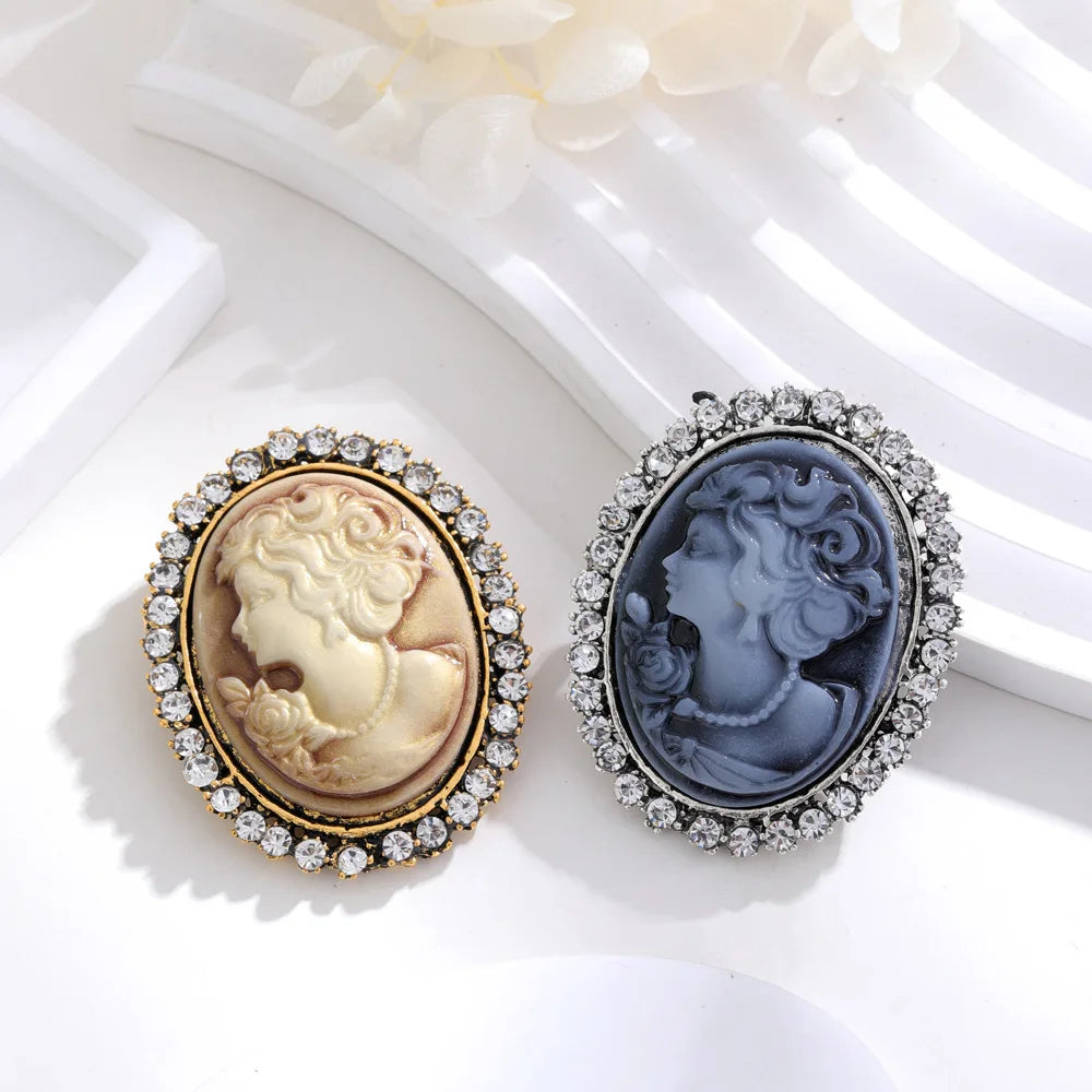 Vintage Victorian Design Queen's Cameo Brooch Pin, Antique Wedding Beauty Jewelry Gift, Elegant Style