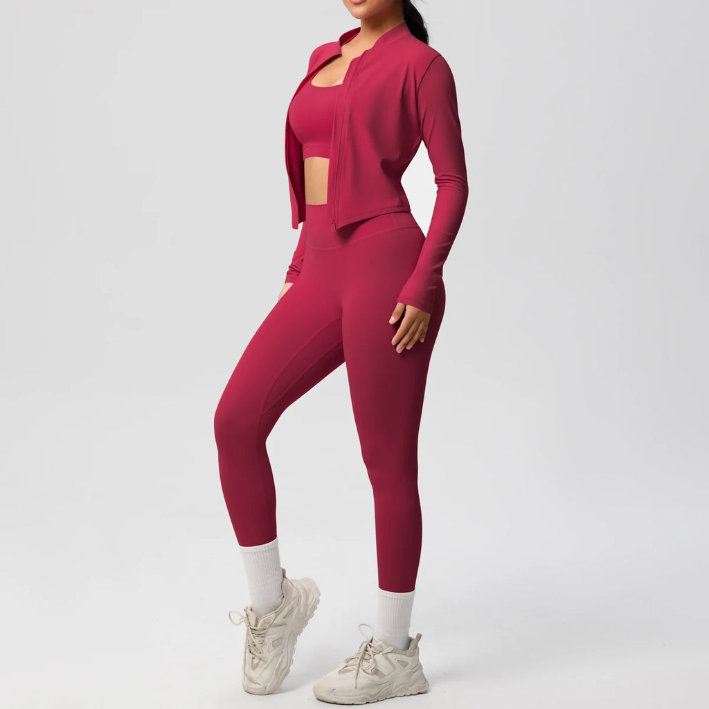 3pcs Sportswear Yoga Set Gym Sports Bra Zipper Jacket Leggings Clothes Sportswear Yoga Suits For Women Fitness Set Tracksuit