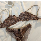 French Sexy Underwear Thin Leopard Print Transparent Lingerie Comfortable Women's Gathered Underwire see through bra Set Thong