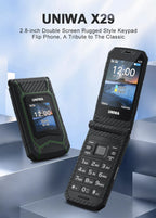 UNIWA X29 GSM Flip Phone 2.8 Inch Double Screen Dual SIM Big Font Big Button For Senior 2000mAh Wireless Radio  Russian Keyboard