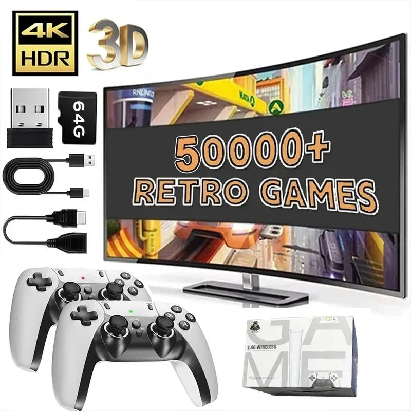 4K HD 64G Video Game Console: M15 Game Stick with 40000+ Classic Arcade Games, Dual Wireless Gamepads Two-Player TV System
