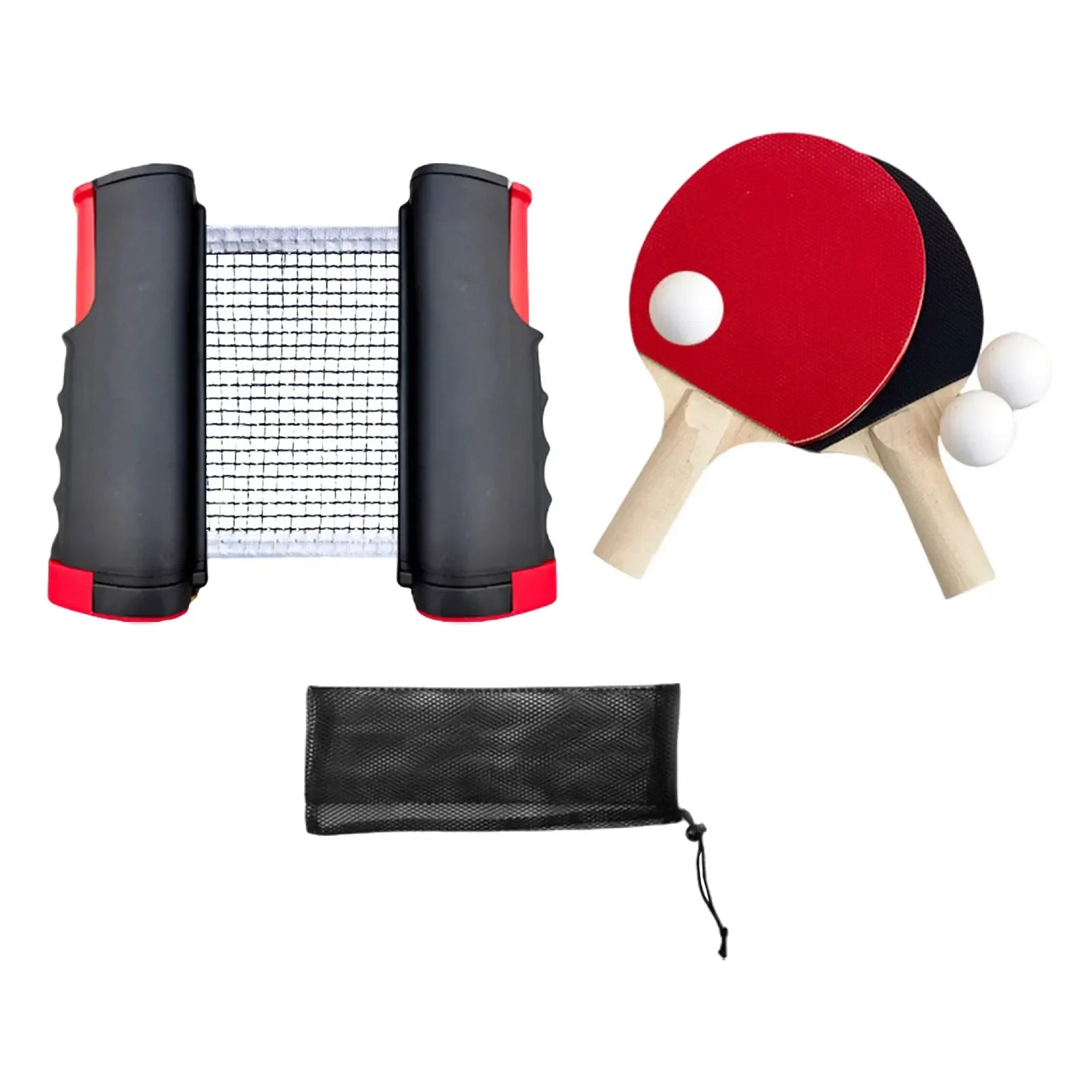 1 Set Ping Pong Paddles Set Retractable Net Exercise Table Tennis Set Rackets Balls for Family Home Gym Player Traveling Sports