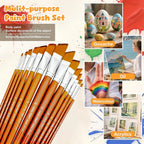 13 Pcs Long Handle Artist Paint Brush Set, 4 Tip Shapes :Pointed/Flat/Angled/Filbert for Multi-Media Art & Craft,Wooden Handle