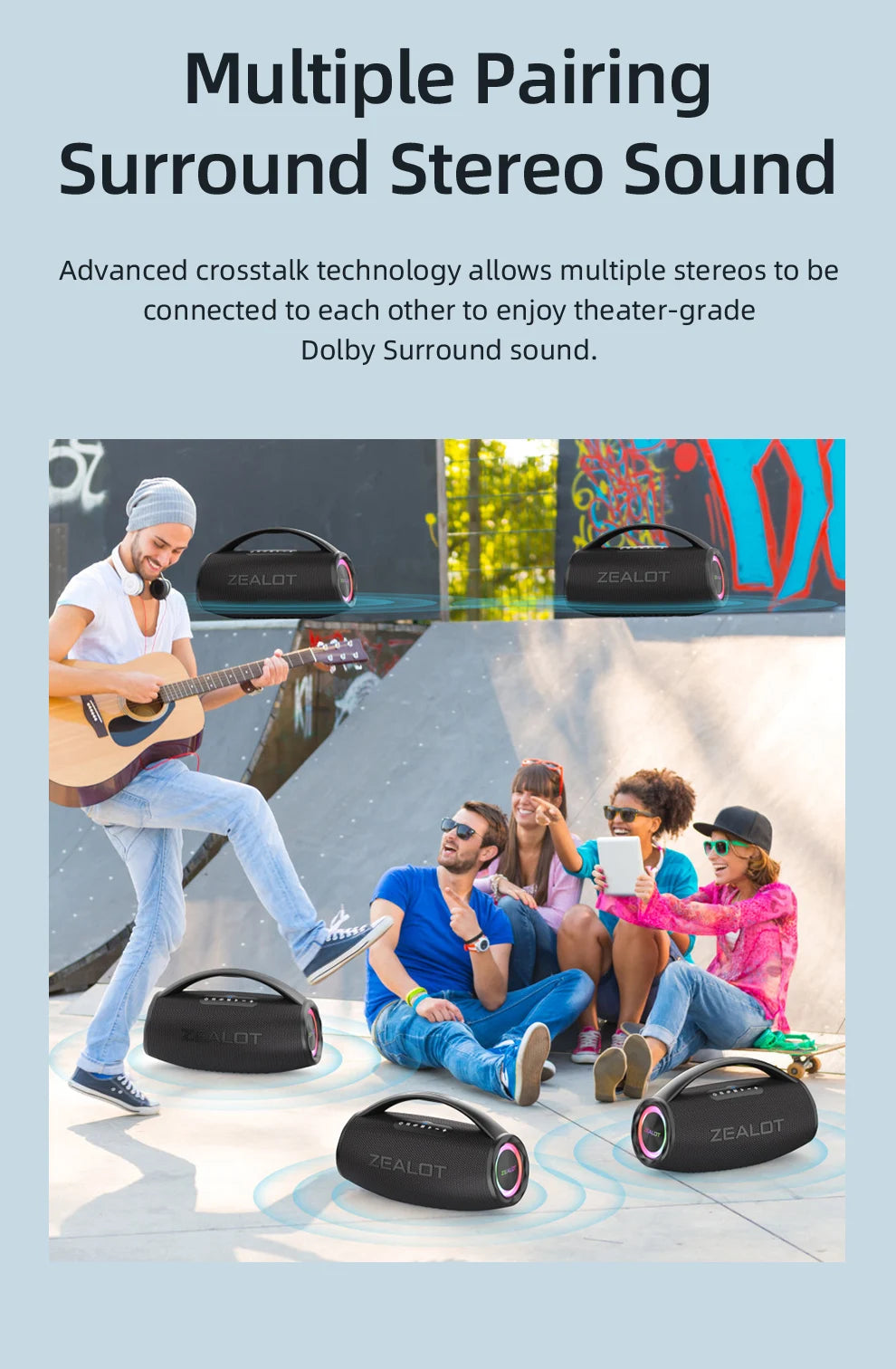 ZEALOT-S97 80W Bluetooth Speaker Powerful Wireless Speaker with Portable Handle, for Party, Camping，RGB colorful light