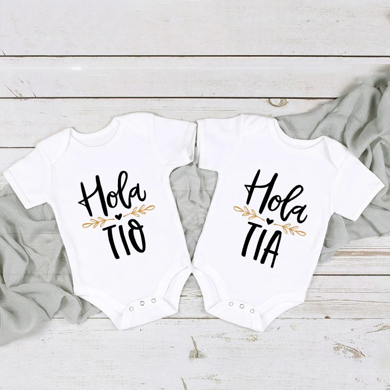 Hola Tio Tia Pregnancy Announcement Baby Bodysuit Jumpsuit Infant Clothing Casual Overalls Pregnancy Gift for New Aunt Uncle Main image