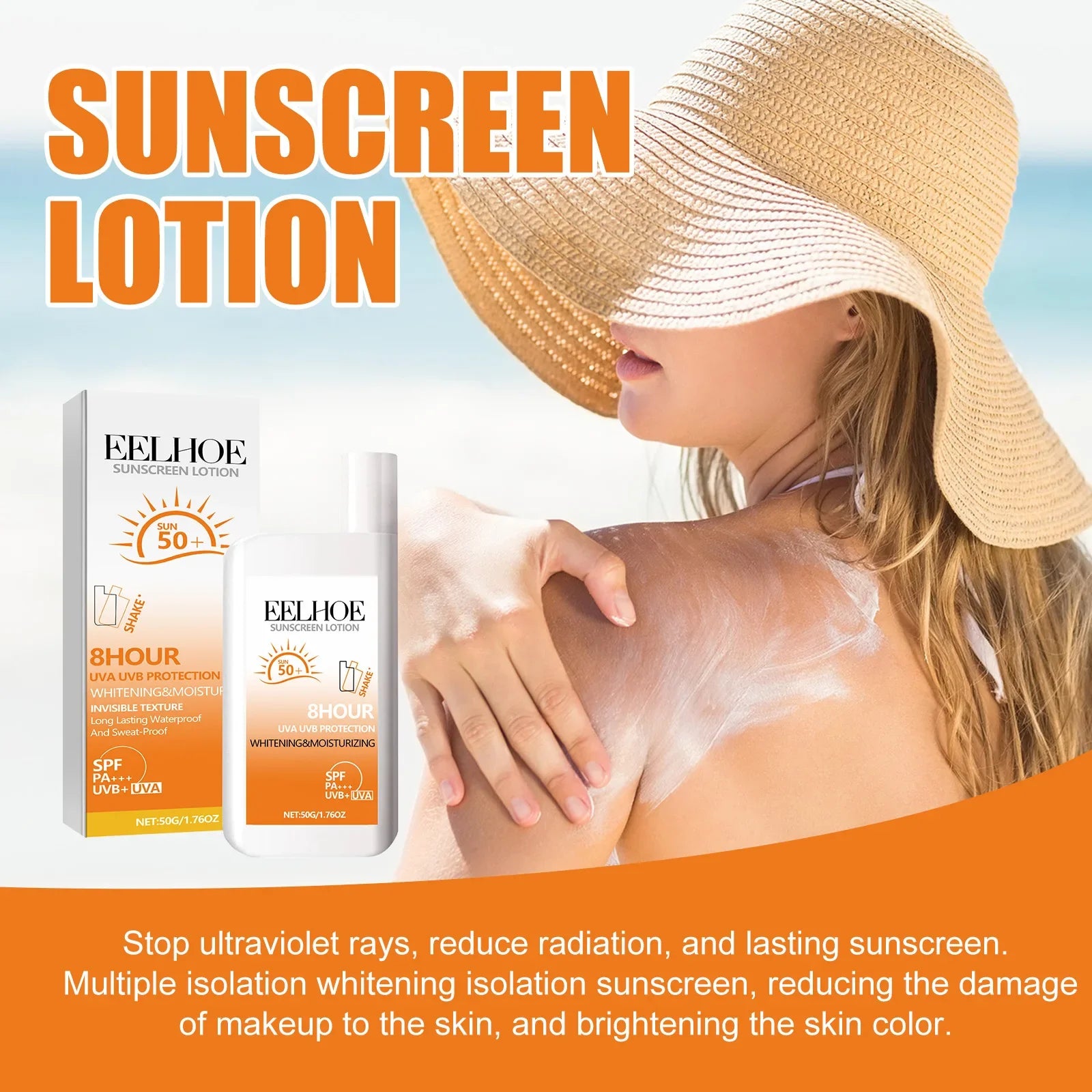EELHOE Sunscreen Face Oil Control Uv Isolation Anti-Sun Moisturizing Face Suncream Spf 50 Face Repair Skin Care Sun Tan Lotion