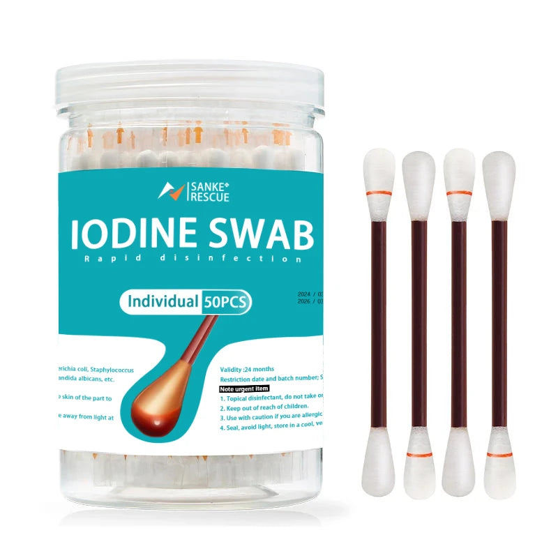 50PCS/Lot Medical Alcohol Disposable Emergency Cotton Stick Iodine Disinfected Swab First Aid kit home for Children Adults Baby Main image