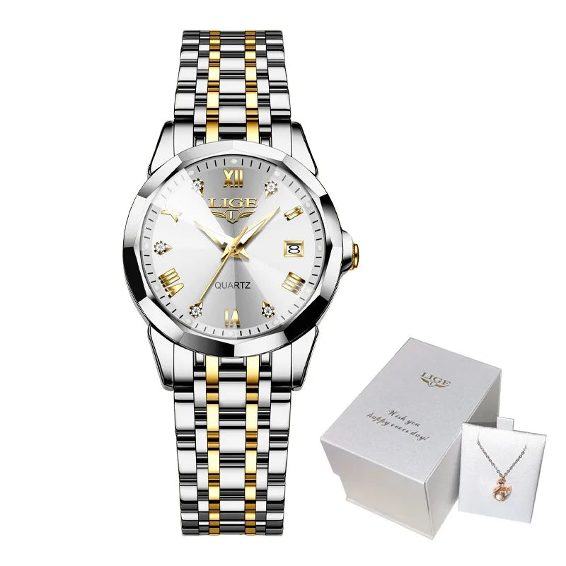 LIGE Elegant Ultrathin Nordic Simple Style Quartz Movement Women's Wristwatch Fashion Stainless Steel Bracelet Belt Woman Watch