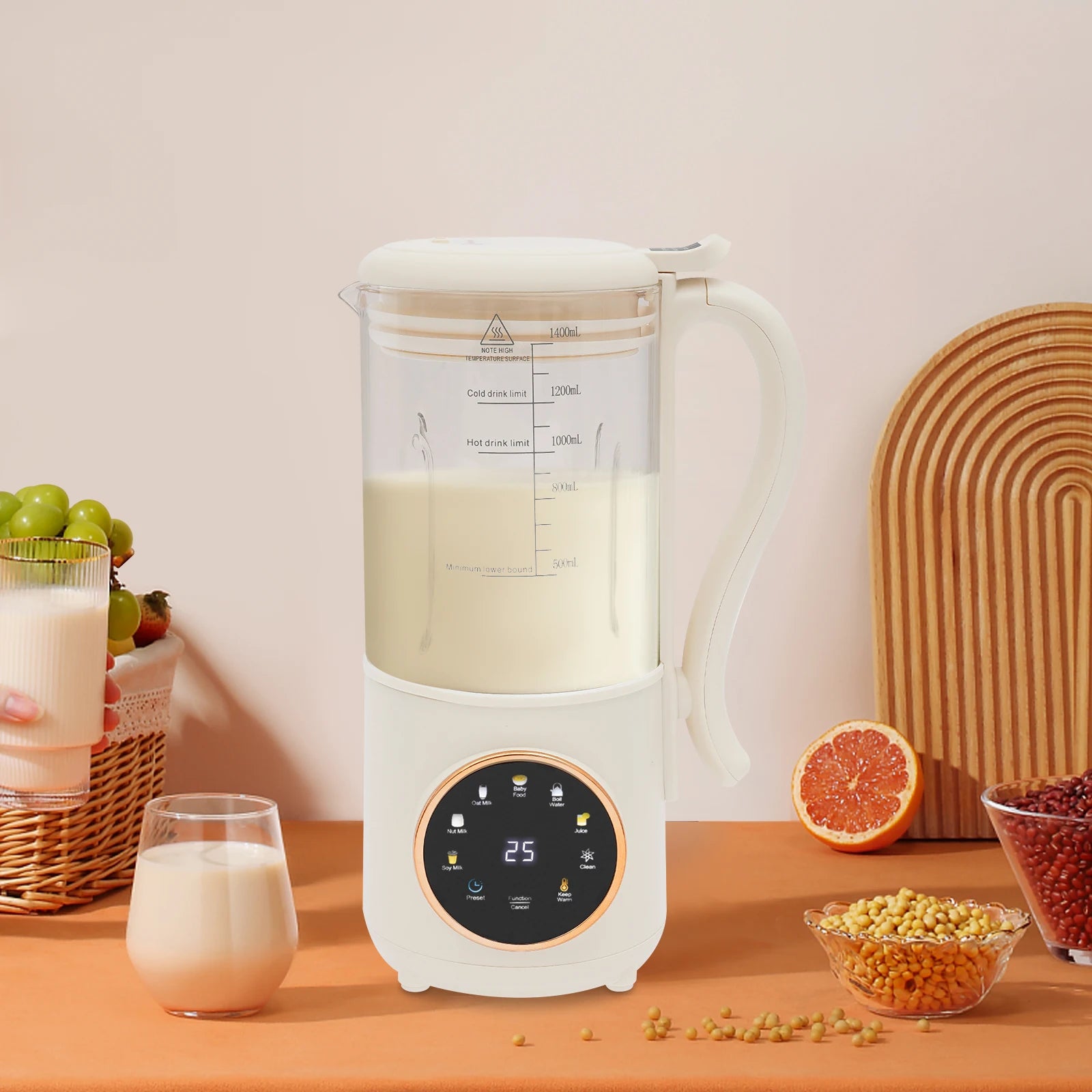 1.4L Nut Milk Maker Machine 1400ML Juicer Soy Milk Machine with 16 Blades for Homemade Plant Oats Almond Cereal Drinks