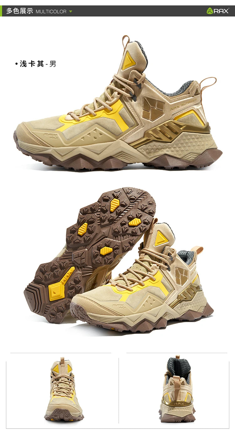 RAX Men Hiking Shoes Mid-top Waterproof Outdoor Sneaker Men Leather Trekking Boots Trail Camping Climbing Hunting Sneakers Women