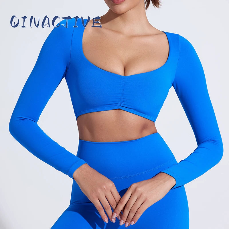 QINACTIVE Women Yoga Shirts Crop Top Long Sleeves Shirts for Women Yoga Sports Fitness Gym Clothes Workout Tops Main image