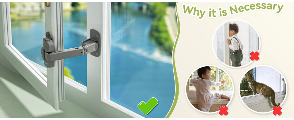 Updated Baby Window Safety Lock, Childproof Window Restrictor for UPVC, Adjustable Winodw Guard for Wooden, Metal Frames