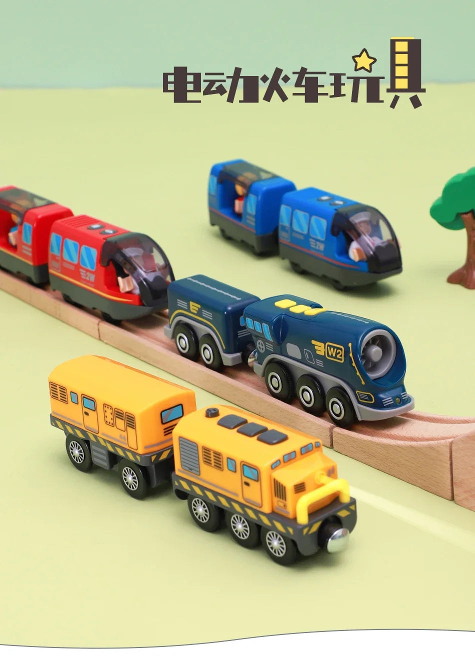 Kids Electric Train Set Compatible with Wooden Tracks Magnetic Connectors Diecast Metal Auto-Go Train Toy for Ages 3+ Boys Girls