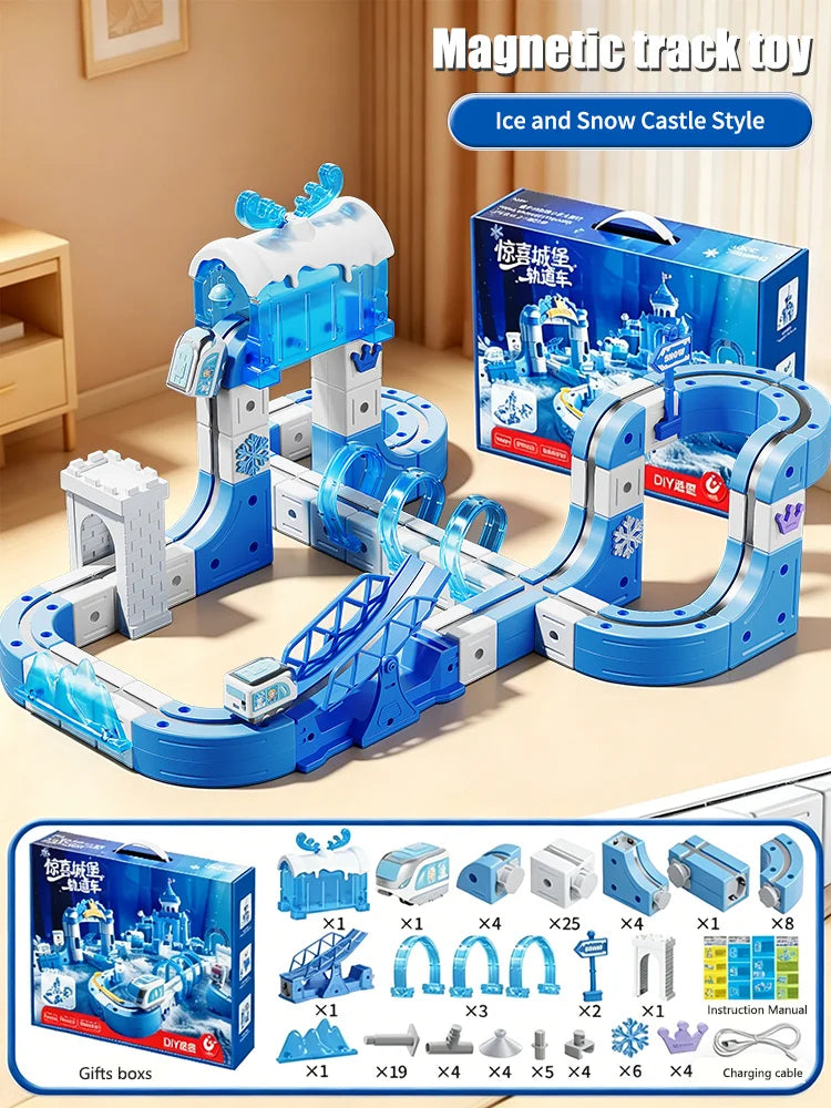 Magnetic Train Toy For Boys Track 1:64 Electric Rail DIY Magic Vehicle Model Toys Education 3 Years Children Gifts