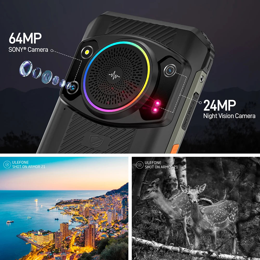 Ulefone Armor 21 Smartphone, G99 Android 15, 16GB RAM, 256GB ROM, Rugged Phone, 64MP, 9600mAh, Mobile phone, Global