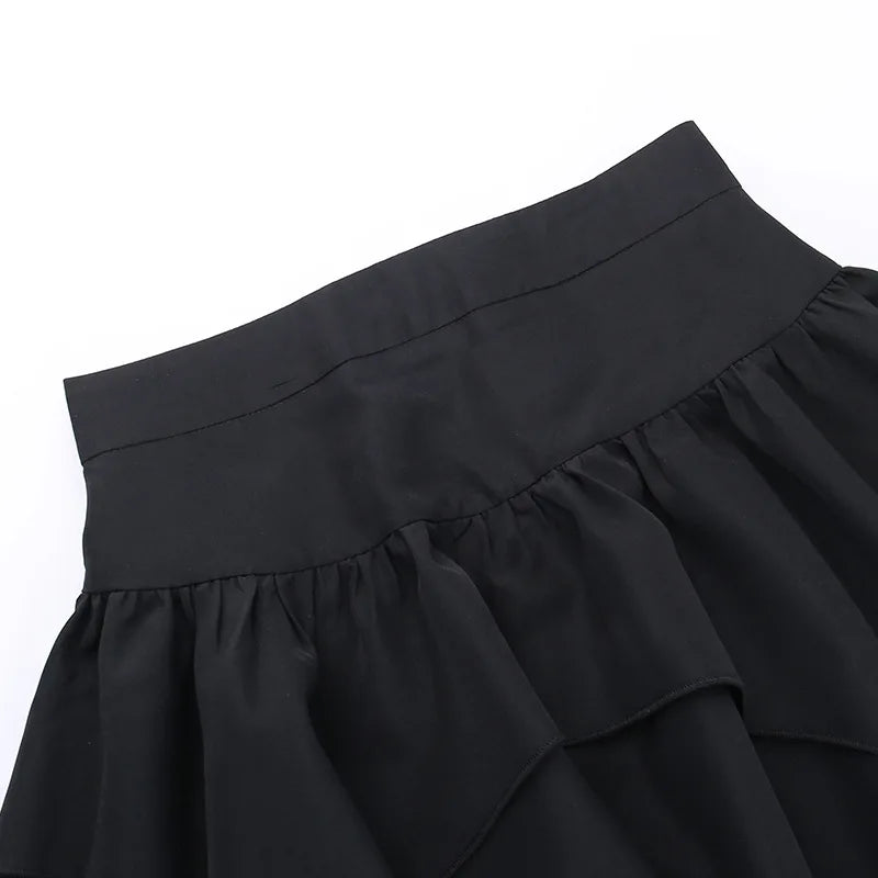 Summer Fashion Short Skirts New Sexy Women Gothic Punk Irregular Skirts Solid Color Drawstring Tie-Up Ruched Ruffles Mini Skirt
