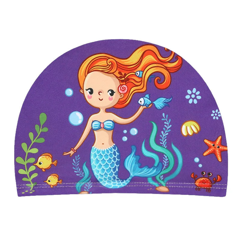 Kids Swim Cap Cartoon Pattern High Elastic Ear Protection Breathable for Pool Swimming Boys Girls Comfort Fit