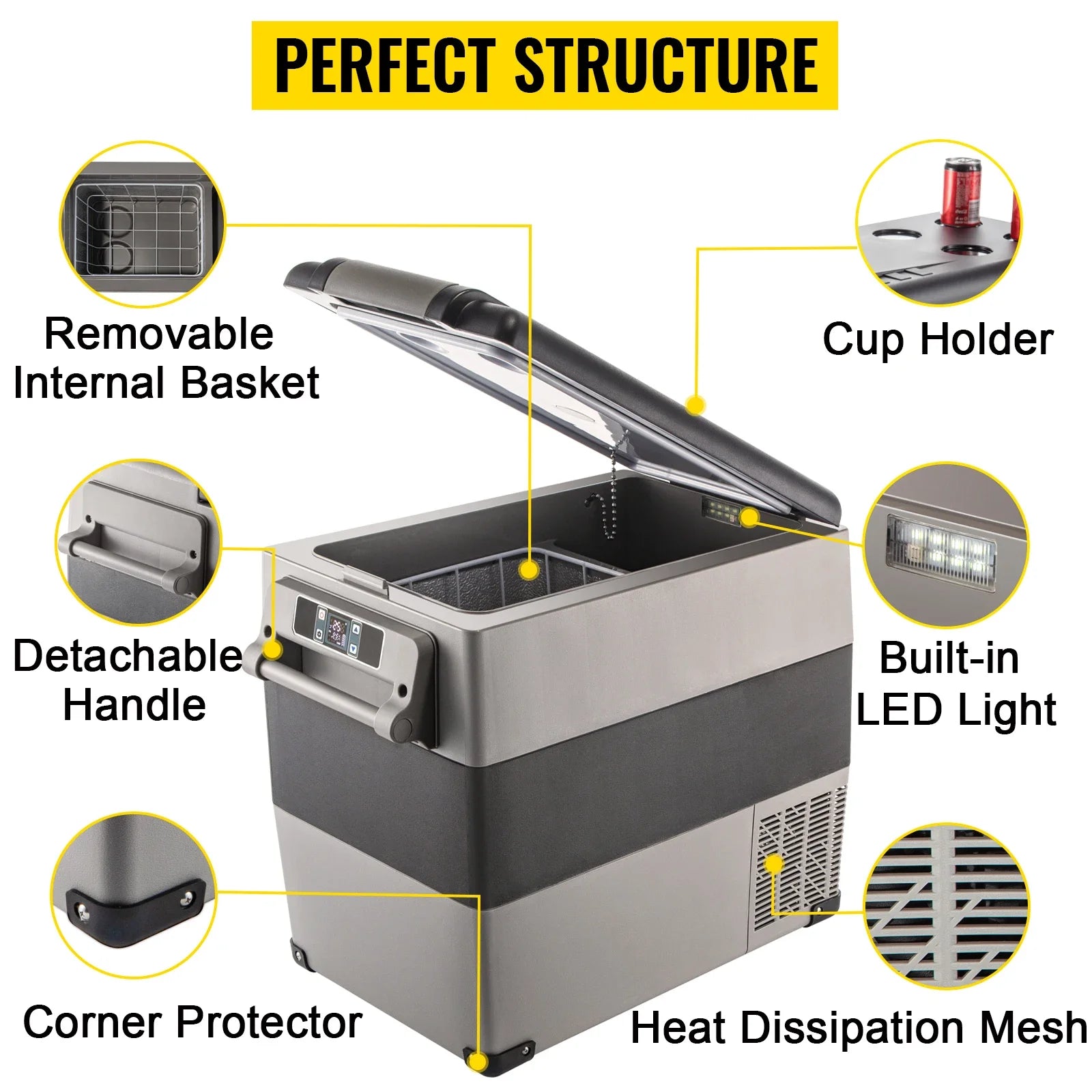 VEVOR 15L-55L portable small refrigerator car refrigerator car truck mini cooler, suitable for driving, traveling, and home use
