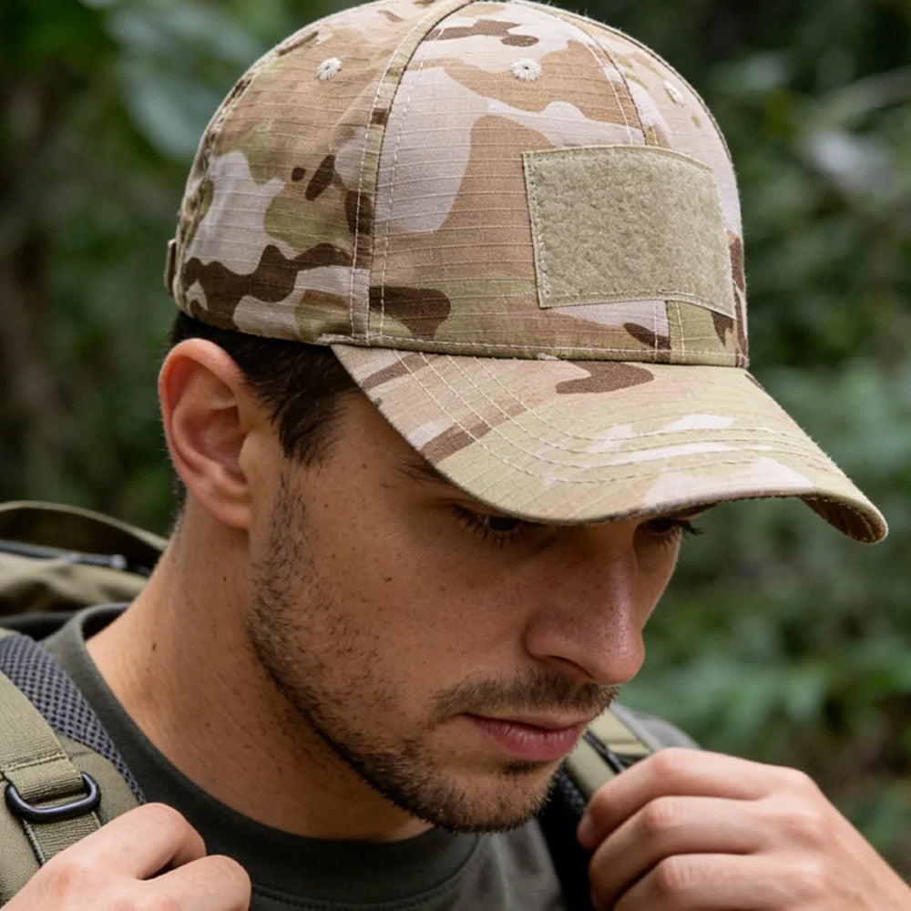 Men's Camouflage Tactical Baseball Cap With 3 Velcro Patches Military Camouflage Hat Cap For Outdoor Jugle Fishing Hiking Caps