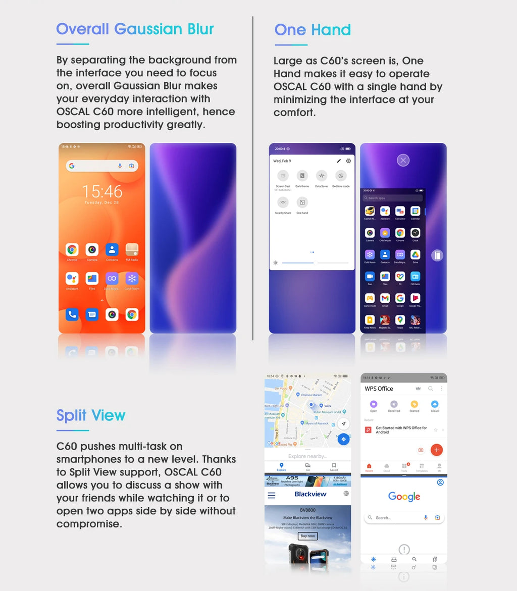 BLACKVIEW 2022 New Oscal C60 Smartphone 6.528 Inch 4GB+32GB 4780mAh 13MP + 5MP Camera Android 11 Mobile Phone With 3 Card Slots
