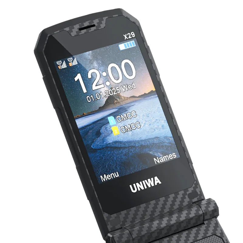 UNIWA X29 GSM Flip Phone 2.8 Inch Double Screen Dual SIM Big Font Big Button For Senior 2000mAh Wireless Radio  Russian Keyboard