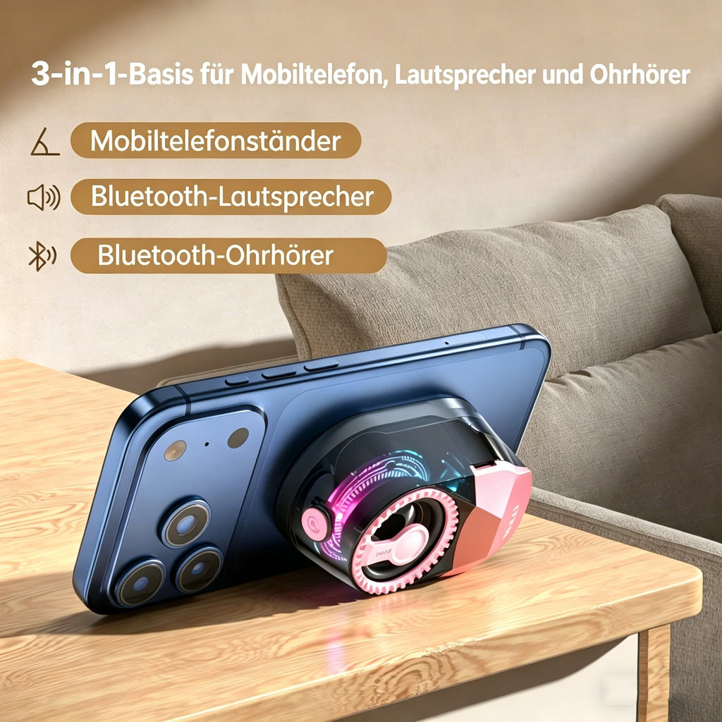 Magnetic 3-in-1 Bluetooth Speaker with Earbuds, Phone Stand,RGB Light, Portable Wireless Headset for iPhone/Android