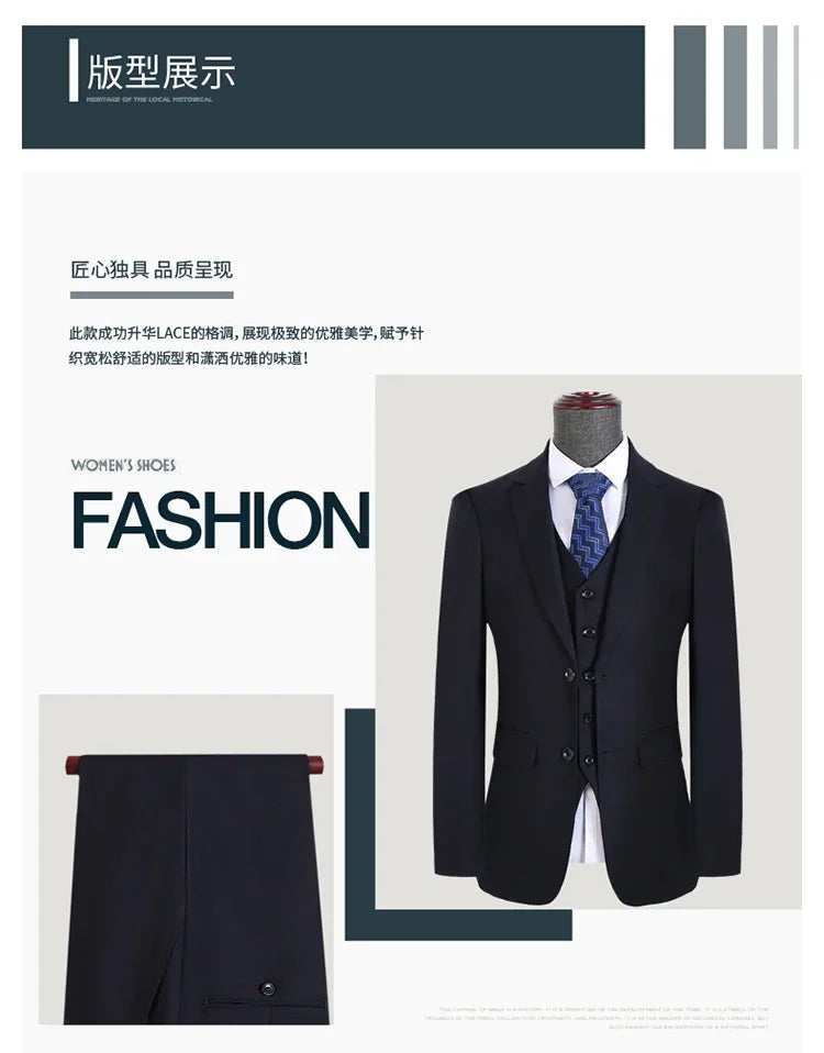 S-7XL Suit New (Blazer+ Vest + Pants) Korean Version of Slim-fit Work Clothes Fashion Business Men Casual Wedding Gentleman Suit